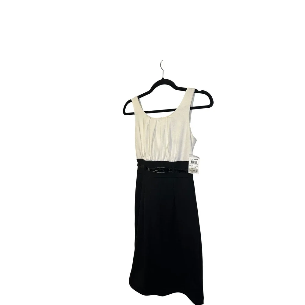 B Darlin Two Tone Black White Dress Belted Sheath Knee Length‎ Size 5 6